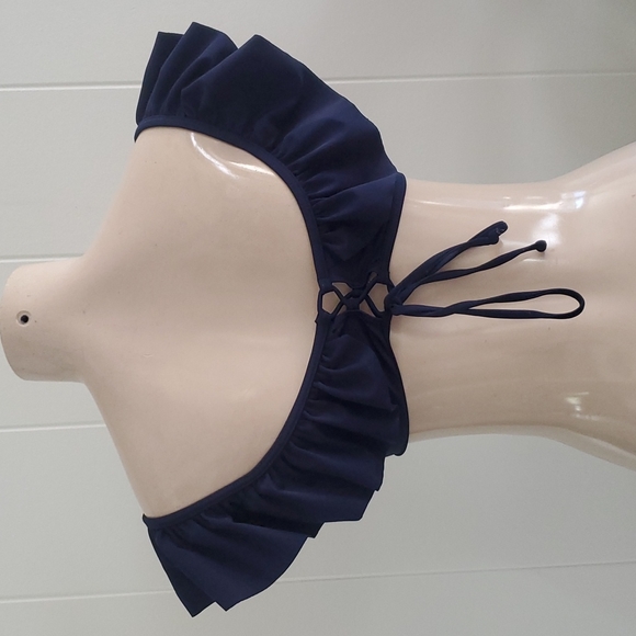 Women's Ruffled Bikini Top Navy Blue Size Medium - Picture 3 of 7